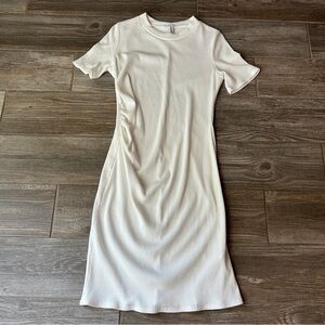 Large Cream Short Sleeve‎ Lightweight Ribbed Maternity Sweater Dress